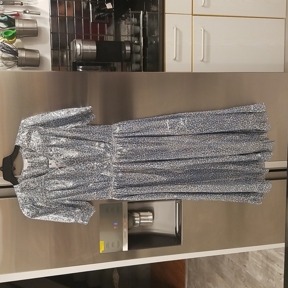 💕CURRENT AIR💕 Metallic Shine Midi Dress Shiny Blue Leopard Print Medium M NWT - Picture 7 of 15